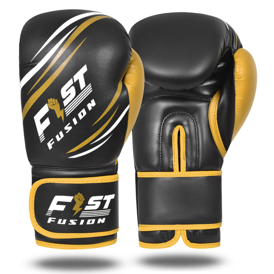 Boxing Gloves, Pro Training Sparring, Maya Hide Leather, Muay Thai MMA Kickboxing, Unisex Adult Multi Layered, 8oz-14oz (Black/Gold)