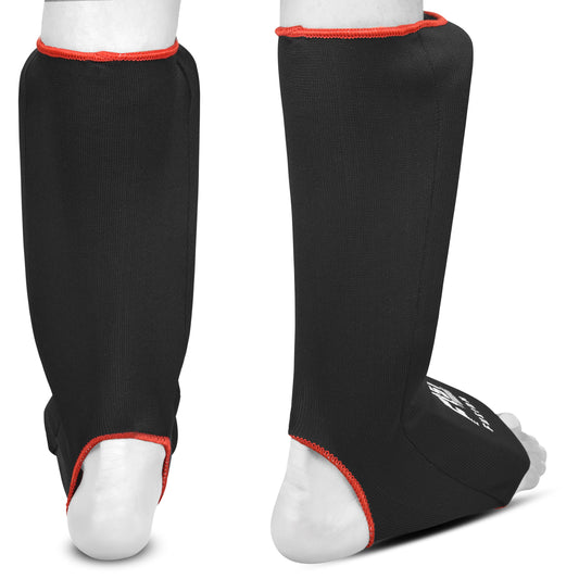FF Muay Thai Shin in Step, Kickboxing MMA Boxing Training Sparring Leg Foot Guards Cotton Cloth Elasticated Pair-Black