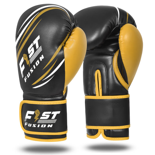 Boxing Gloves, Pro Training Sparring, Maya Hide Leather, Muay Thai MMA Kickboxing, Unisex Adult Multi Layered, 8oz-14oz (Black/Gold)