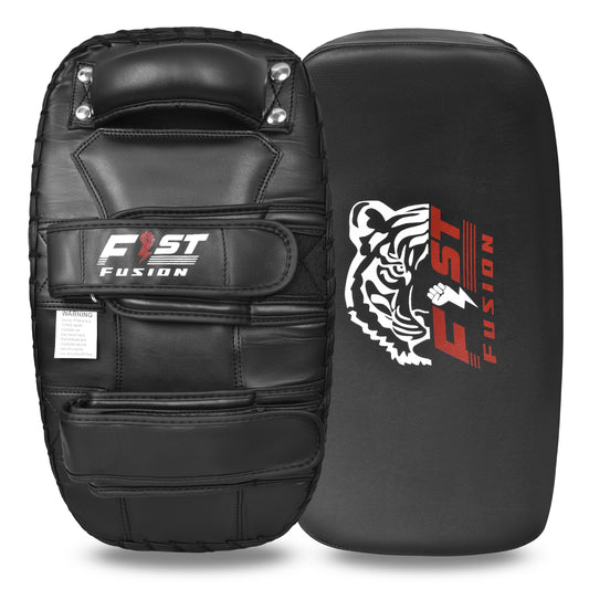 Thai Kick Boxing Pad, Professional Training Strike Shield, Black Leather, MMA Kicking Heavy Duty Curved Thai Pad x1