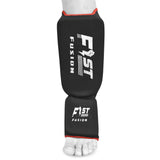 FF Muay Thai Shin in Step, Kickboxing MMA Boxing Training Sparring Leg Foot Guards Cotton Cloth Elasticated Pair-Black