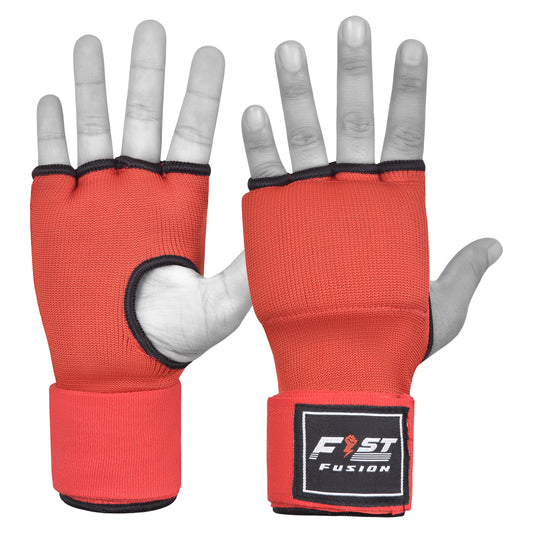 Boxing Inner Gloves Cotton Cloth Stretchable Gel Padded Kickboxing MMA Training Gloves Long Wrist Support Gloves-Red