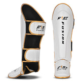 FF MMA Shin Guards Padded Muay Thai Leg Guards with Instep Protection for Kickboxing Training Sparring x2 Pink White-Gold